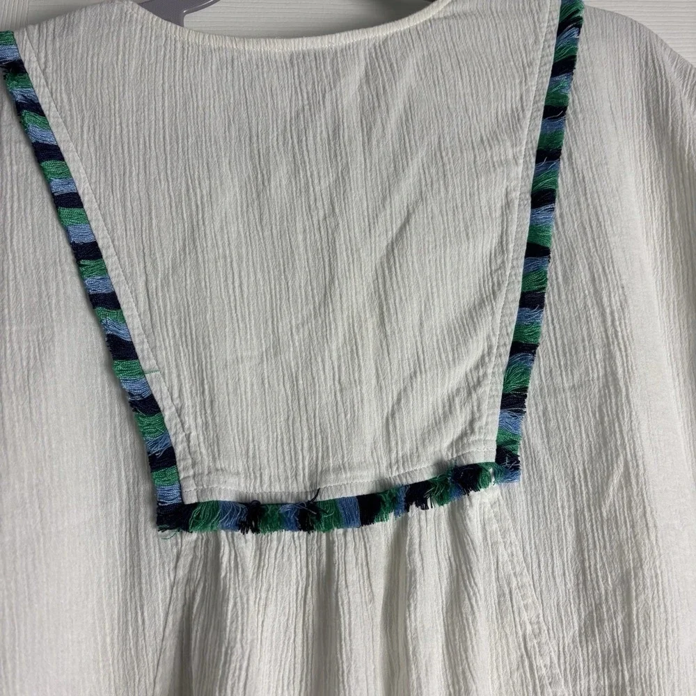 J. Crew‎ S Embroidered Fringe Beach Tunic Top Tassels Cover Up White G4885